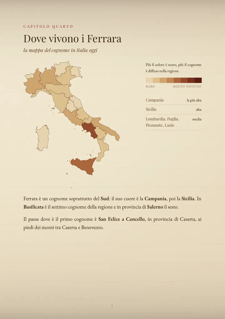 Una pagina del PDF sul cognome Ferrara