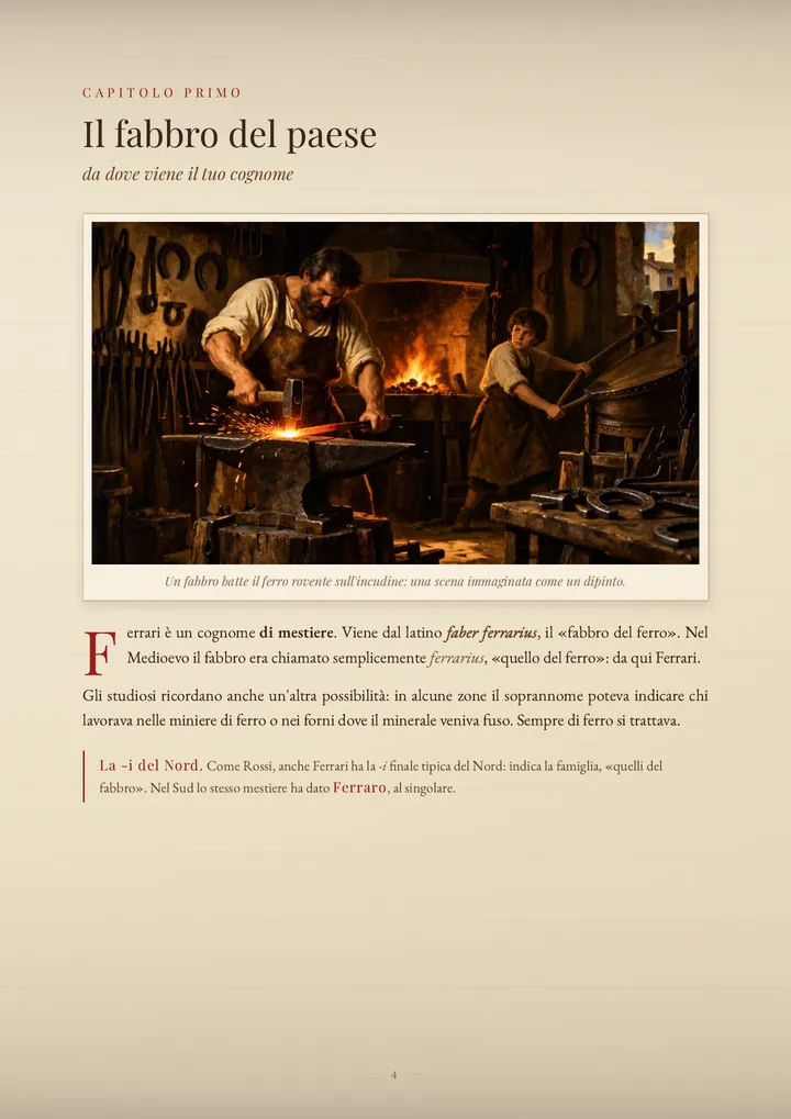 Una pagina del PDF sul cognome Ferrari
