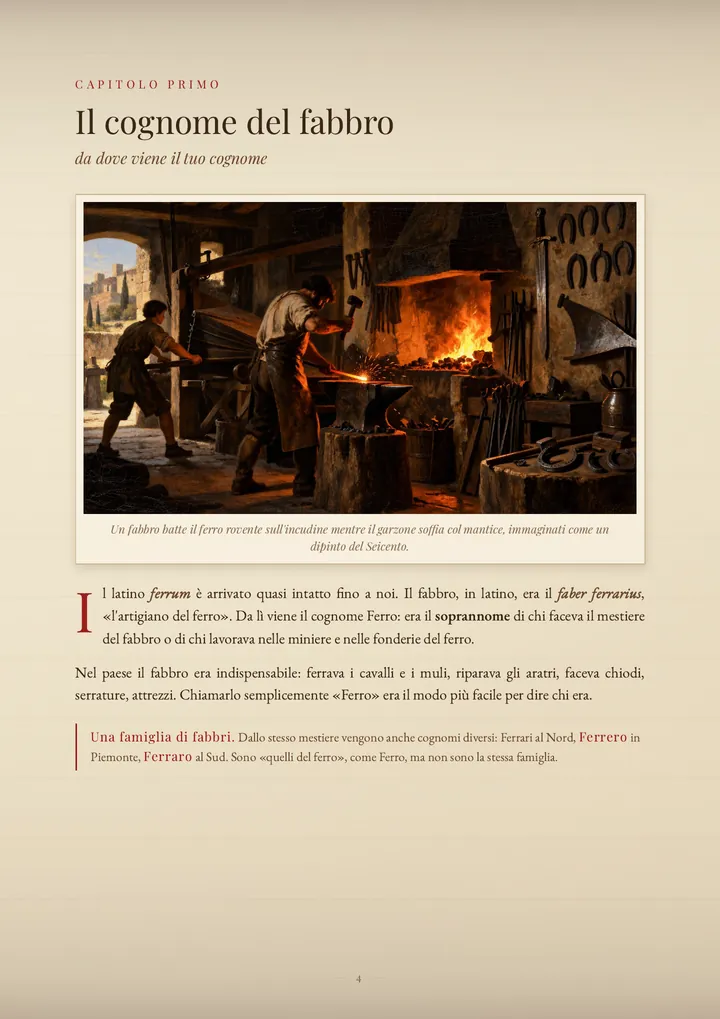 Una pagina del PDF sul cognome Ferro
