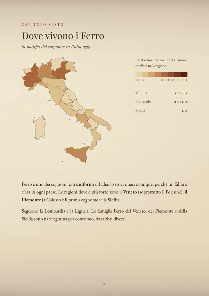 Una pagina del PDF sul cognome Ferro