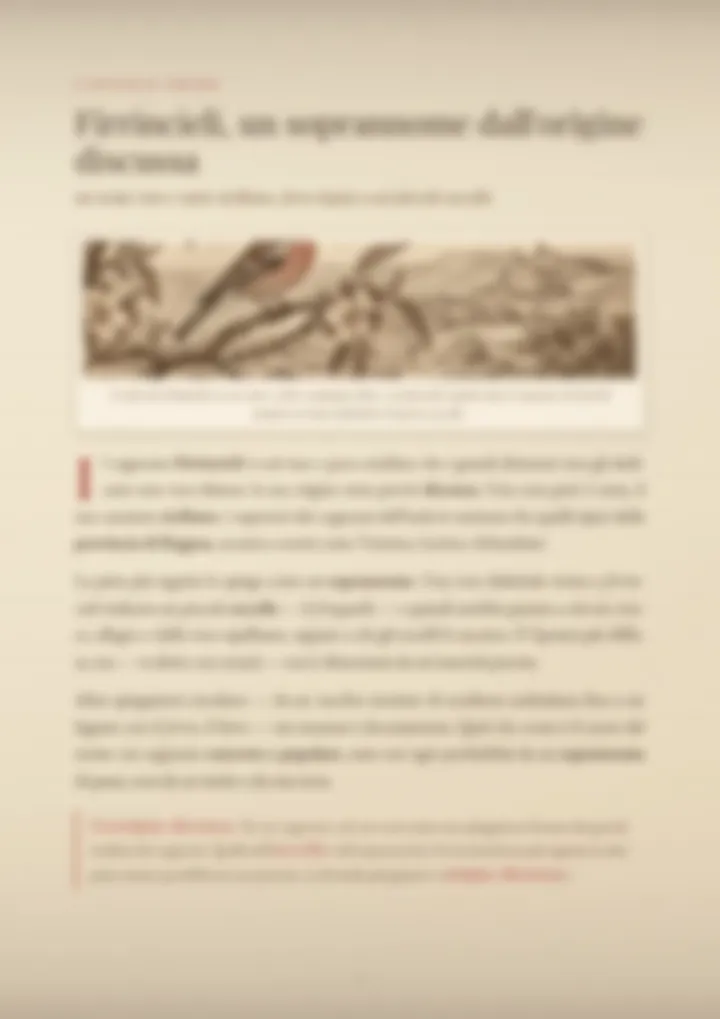 Una pagina del PDF sul cognome Firrincieli, sfocata