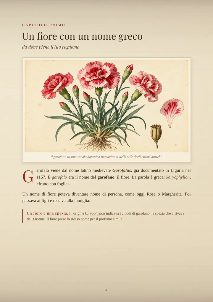 Una pagina del PDF sul cognome Garofalo