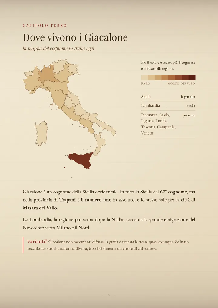 Una pagina del PDF sul cognome Giacalone