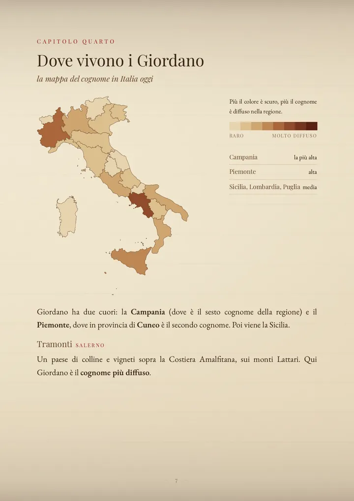 Una pagina del PDF sul cognome Giordano