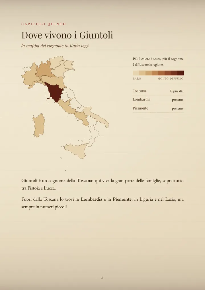 Una pagina del PDF sul cognome Giuntoli
