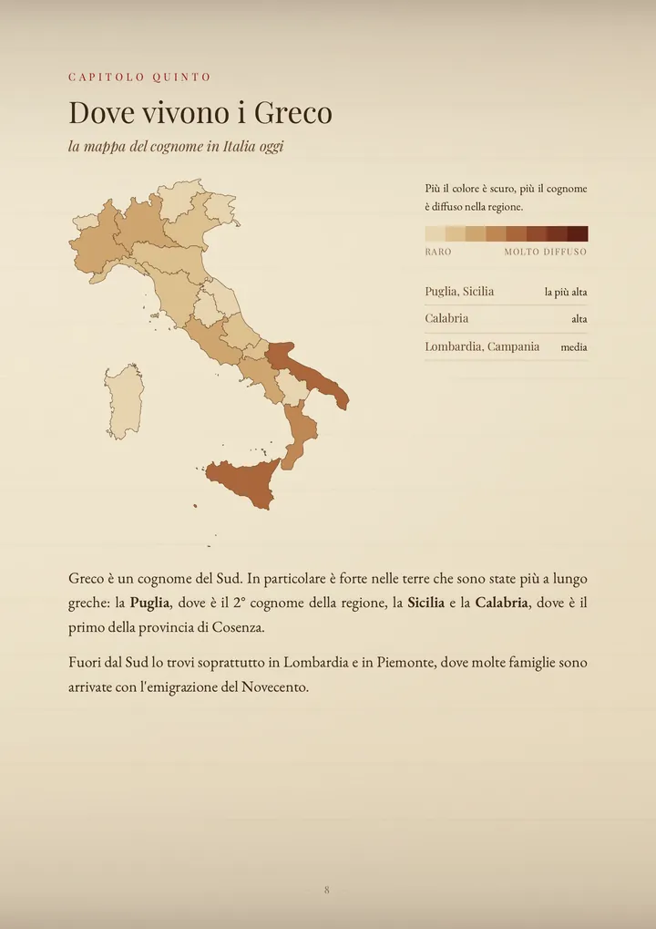 Una pagina del PDF sul cognome Greco