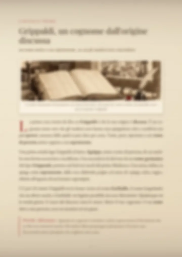Una pagina del PDF sul cognome Grippaldi, sfocata