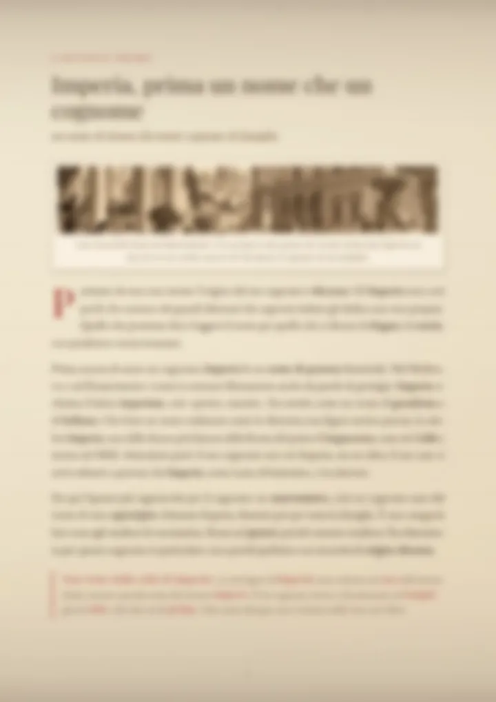 Una pagina del PDF sul cognome Imperia, sfocata