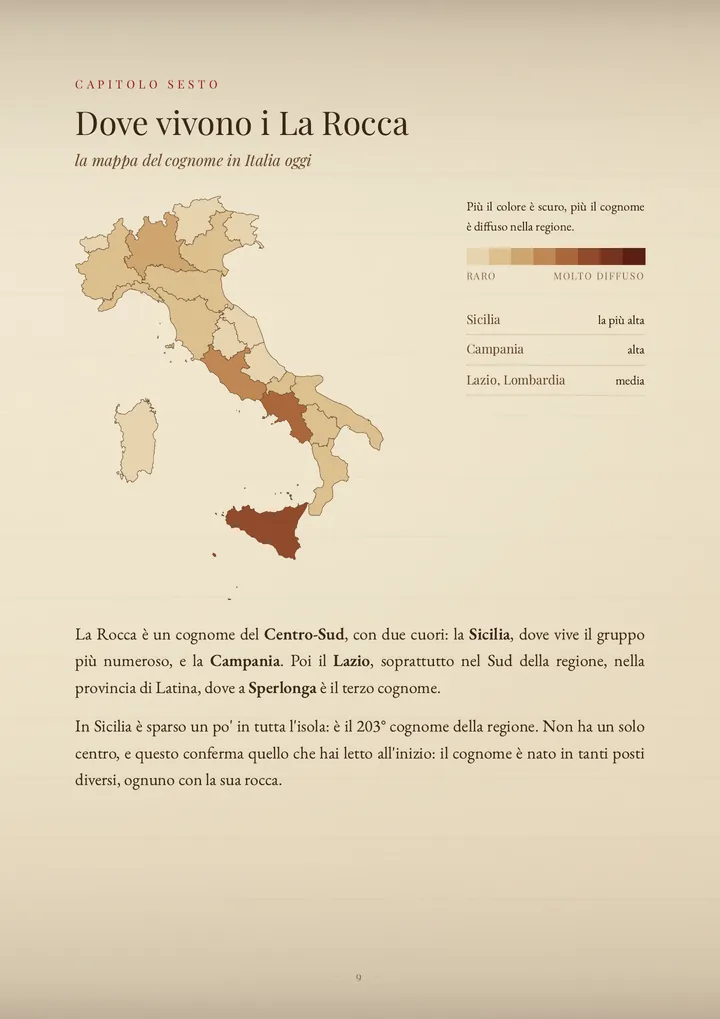 Una pagina del PDF sul cognome La Rocca