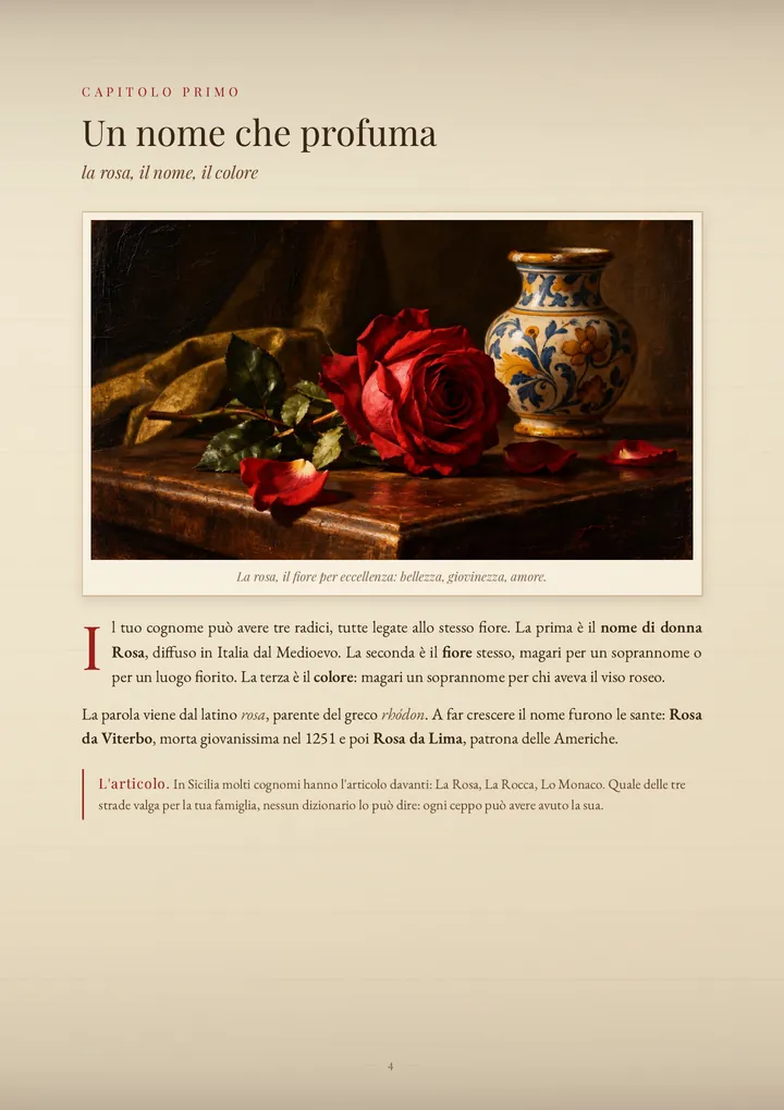 Una pagina del PDF sul cognome La Rosa