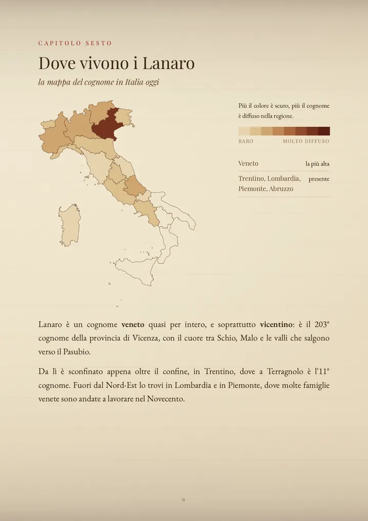 Una pagina del PDF sul cognome Lanaro