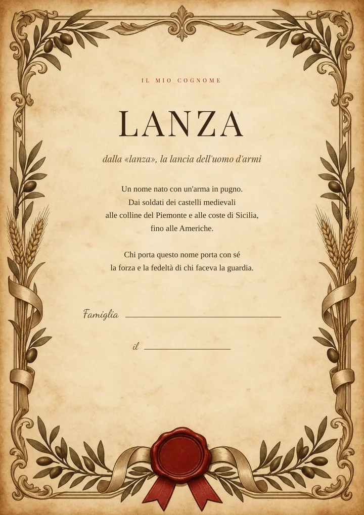 Una pagina del PDF sul cognome Lanza