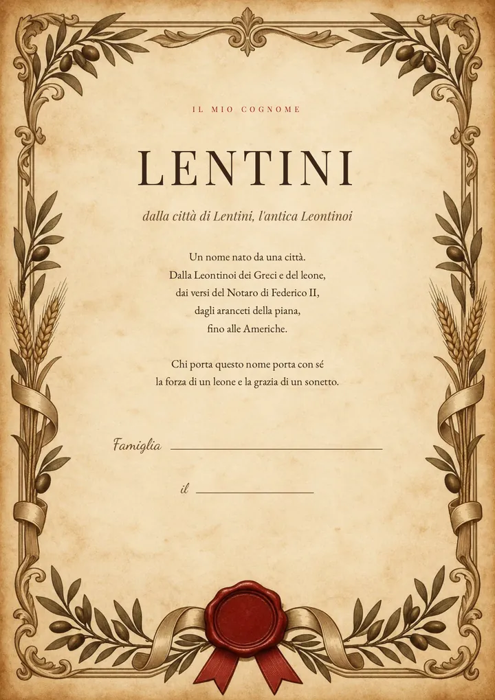 Una pagina del PDF sul cognome Lentini