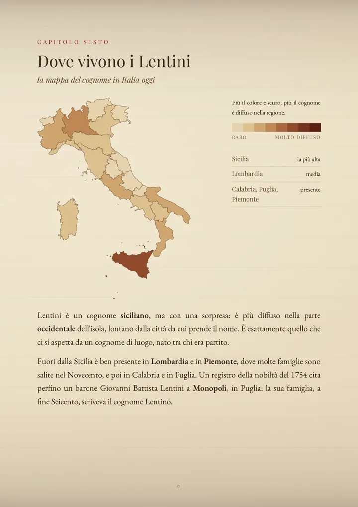 Una pagina del PDF sul cognome Lentini