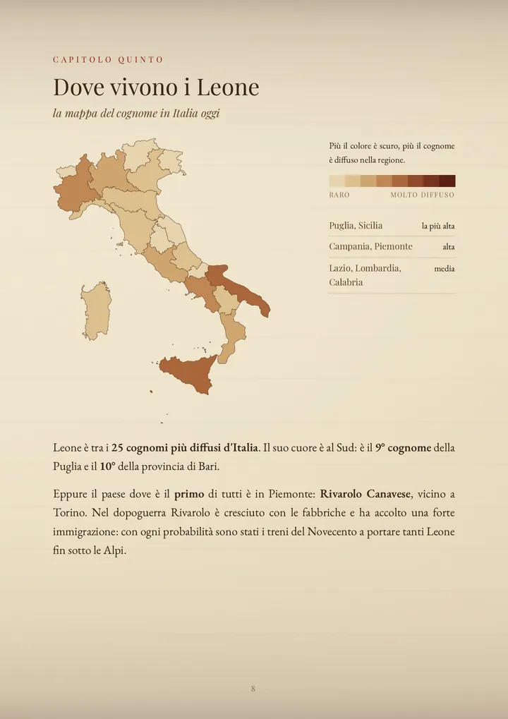 Una pagina del PDF sul cognome Leone
