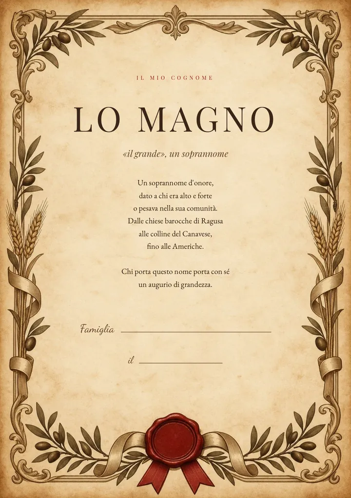 Una pagina del PDF sul cognome Lo Magno
