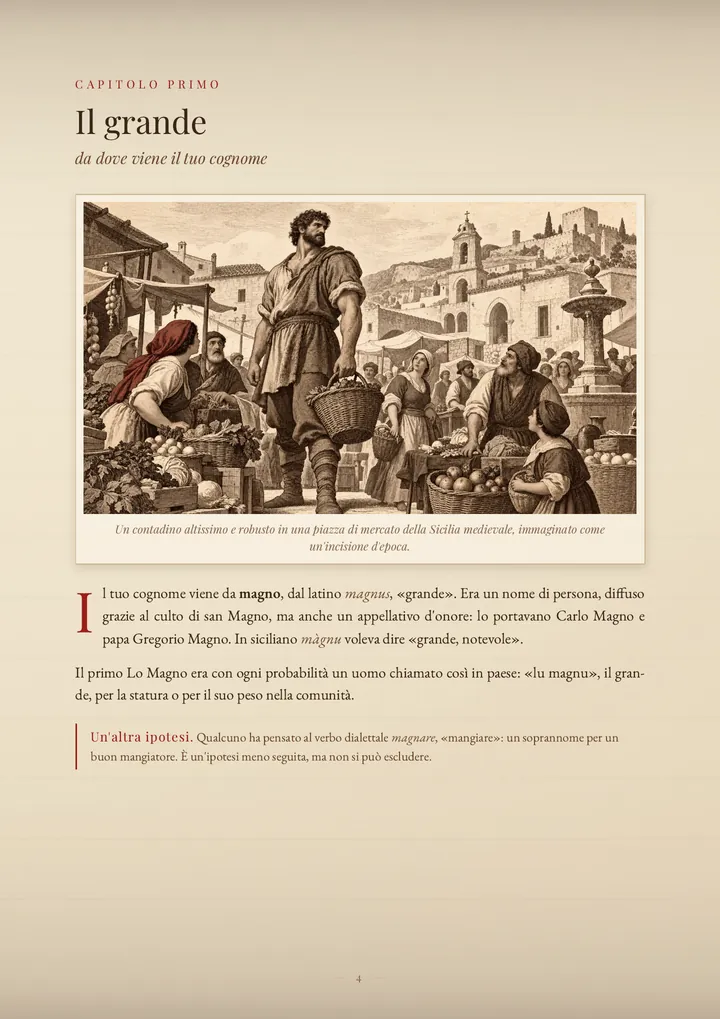 Una pagina del PDF sul cognome Lo Magno