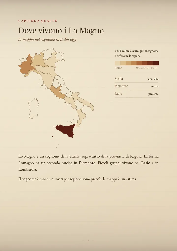 Una pagina del PDF sul cognome Lo Magno