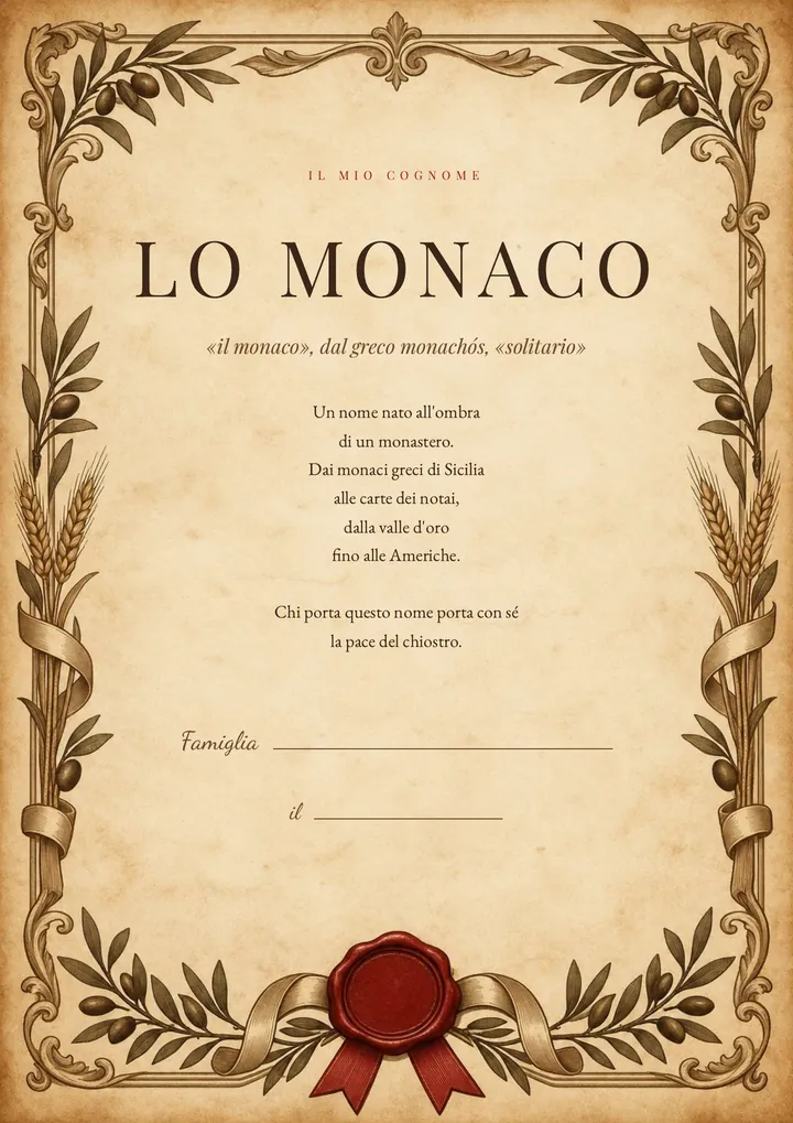 Una pagina del PDF sul cognome Lo Monaco
