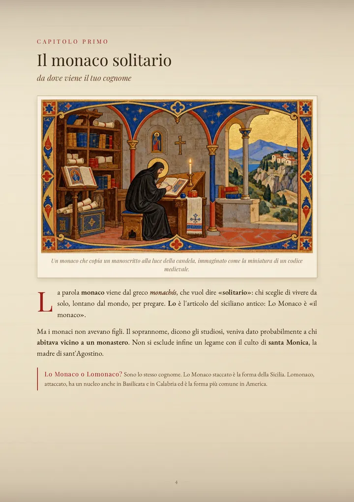 Una pagina del PDF sul cognome Lo Monaco