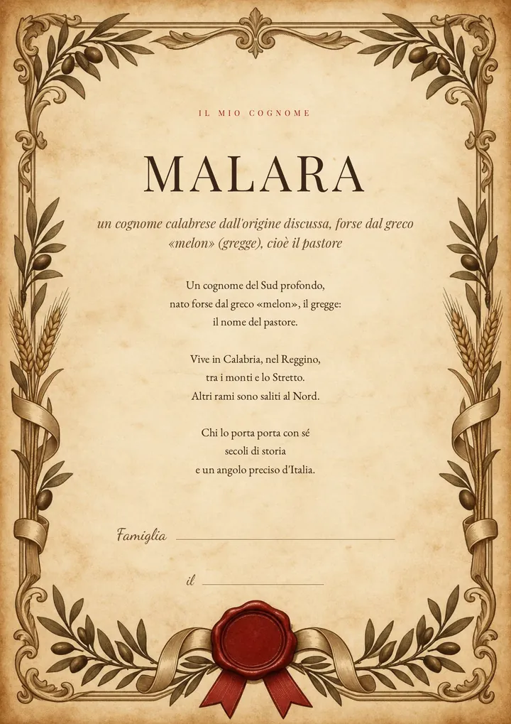 Una pagina del PDF sul cognome Malara