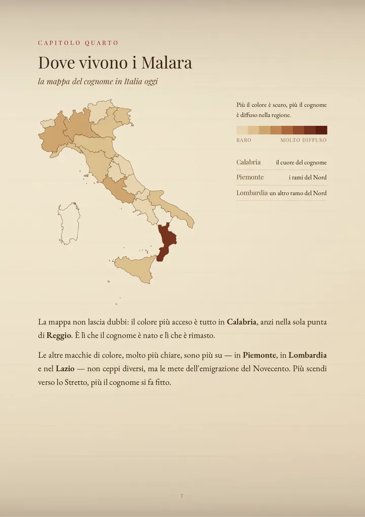 Una pagina del PDF sul cognome Malara