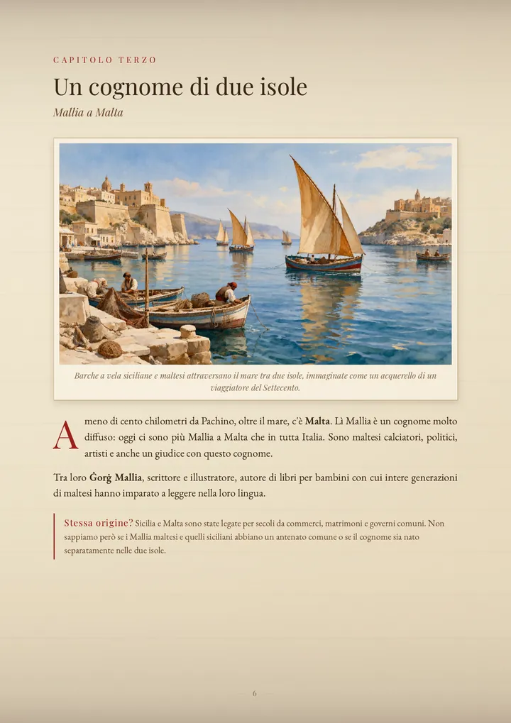 Una pagina del PDF sul cognome Mallia