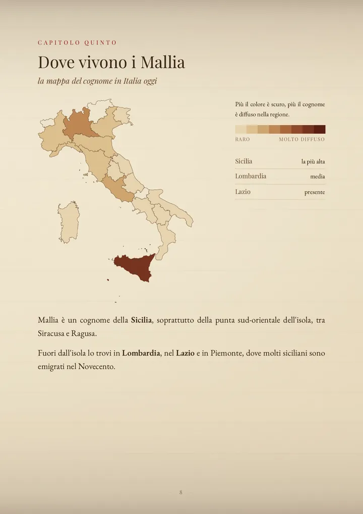Una pagina del PDF sul cognome Mallia