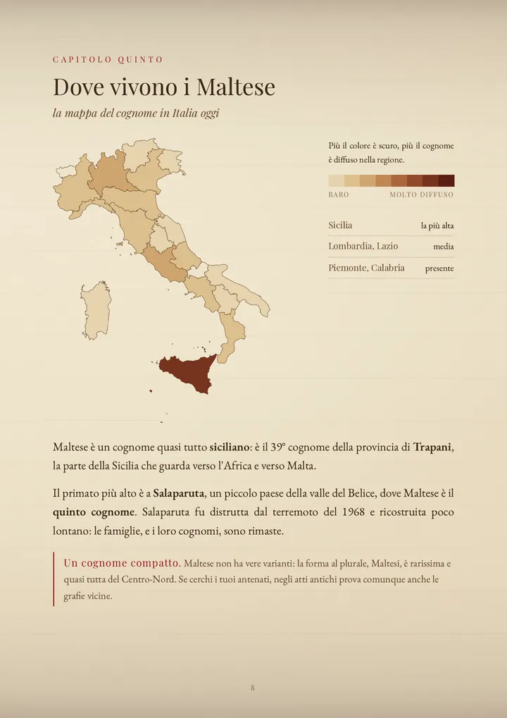 Una pagina del PDF sul cognome Maltese