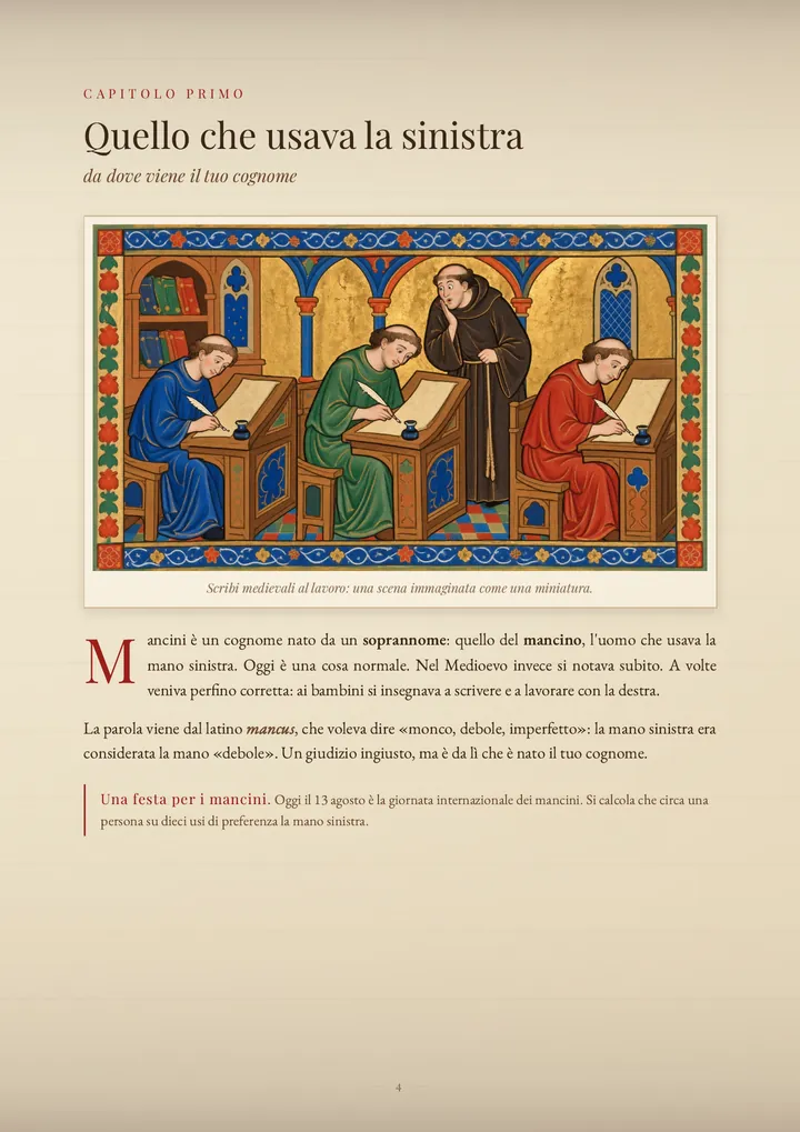Una pagina del PDF sul cognome Mancini