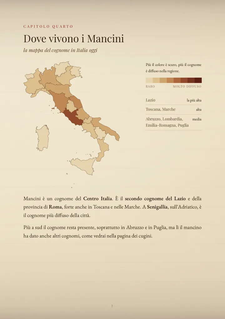 Una pagina del PDF sul cognome Mancini