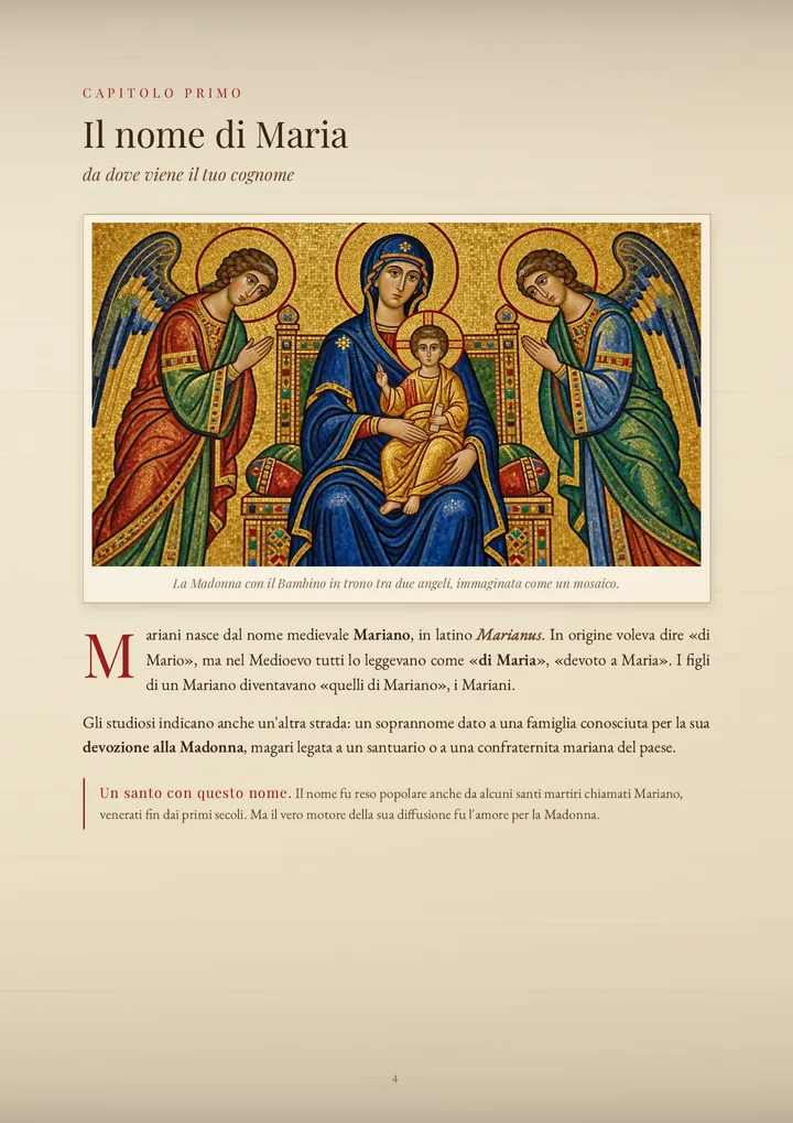 Una pagina del PDF sul cognome Mariani