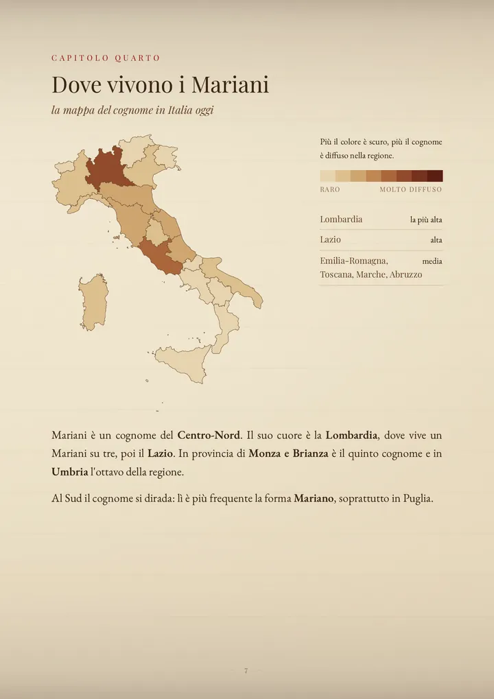 Una pagina del PDF sul cognome Mariani