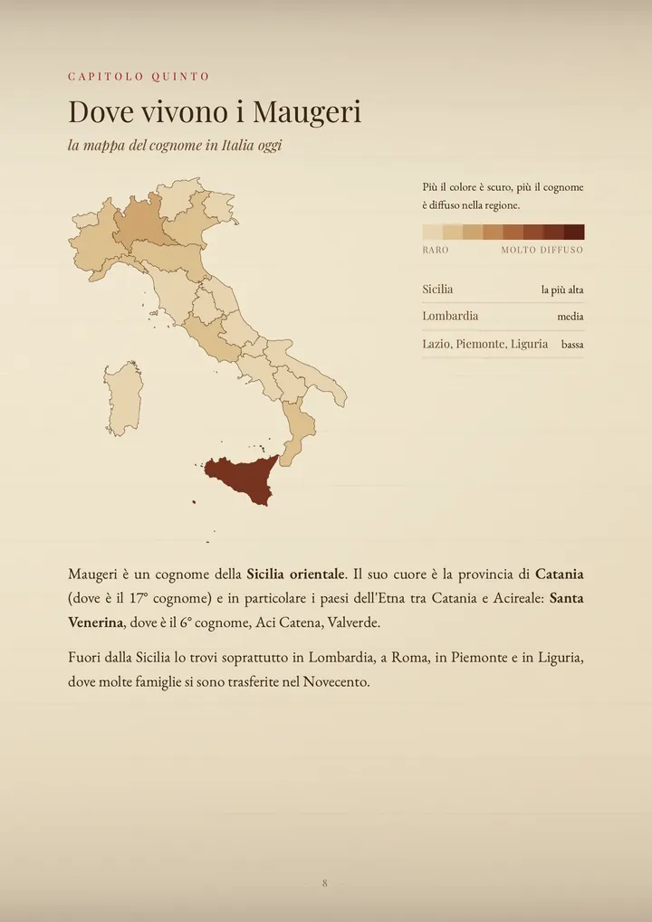 Una pagina del PDF sul cognome Maugeri
