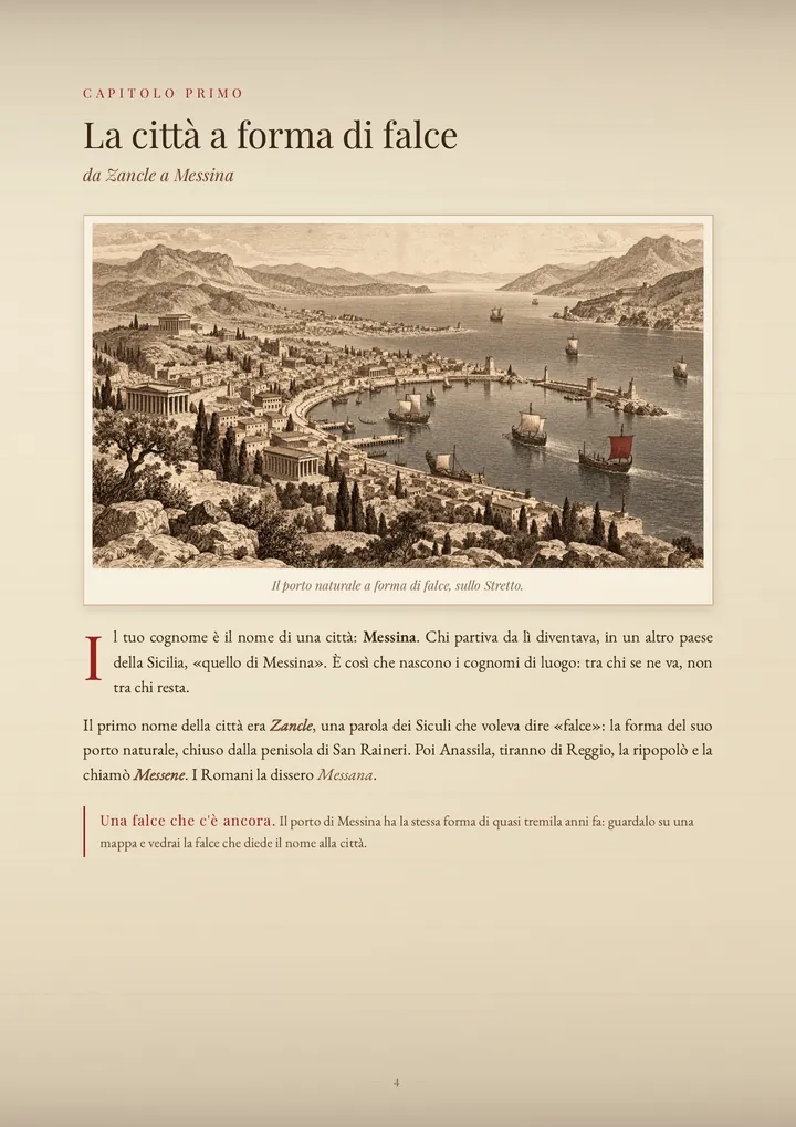 Una pagina del PDF sul cognome Messina