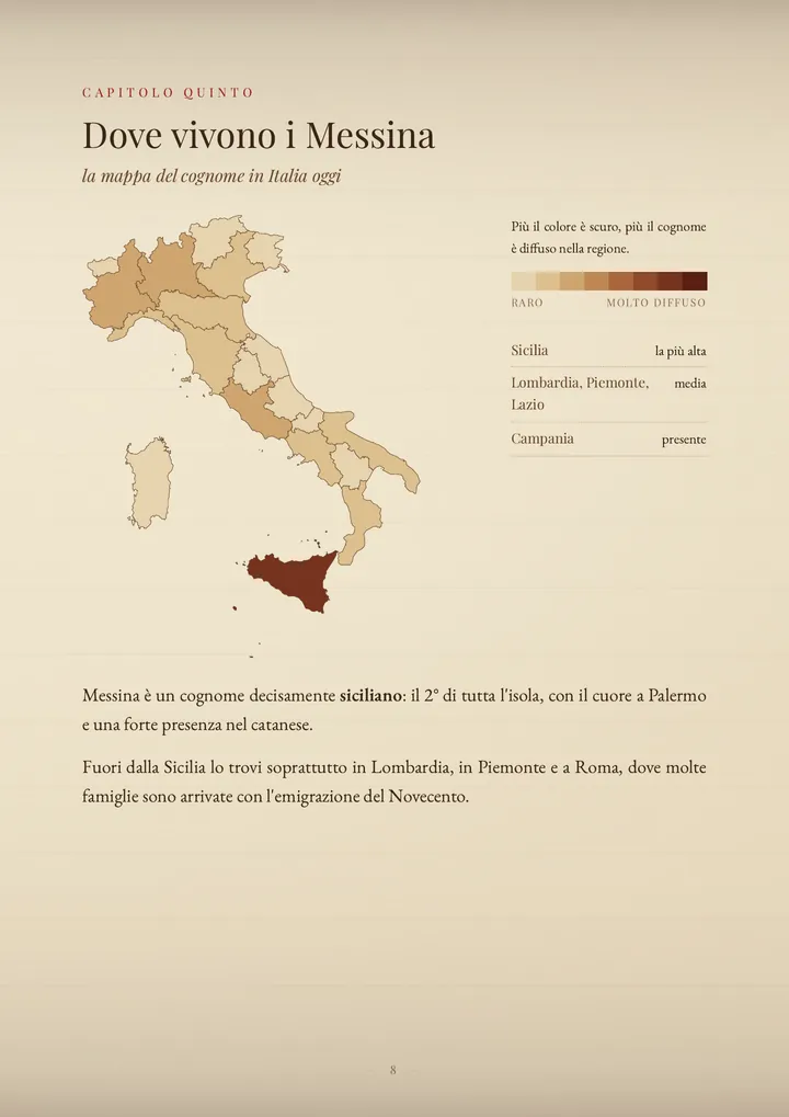 Una pagina del PDF sul cognome Messina
