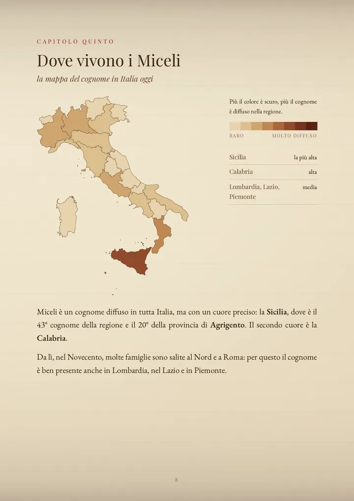 Una pagina del PDF sul cognome Miceli