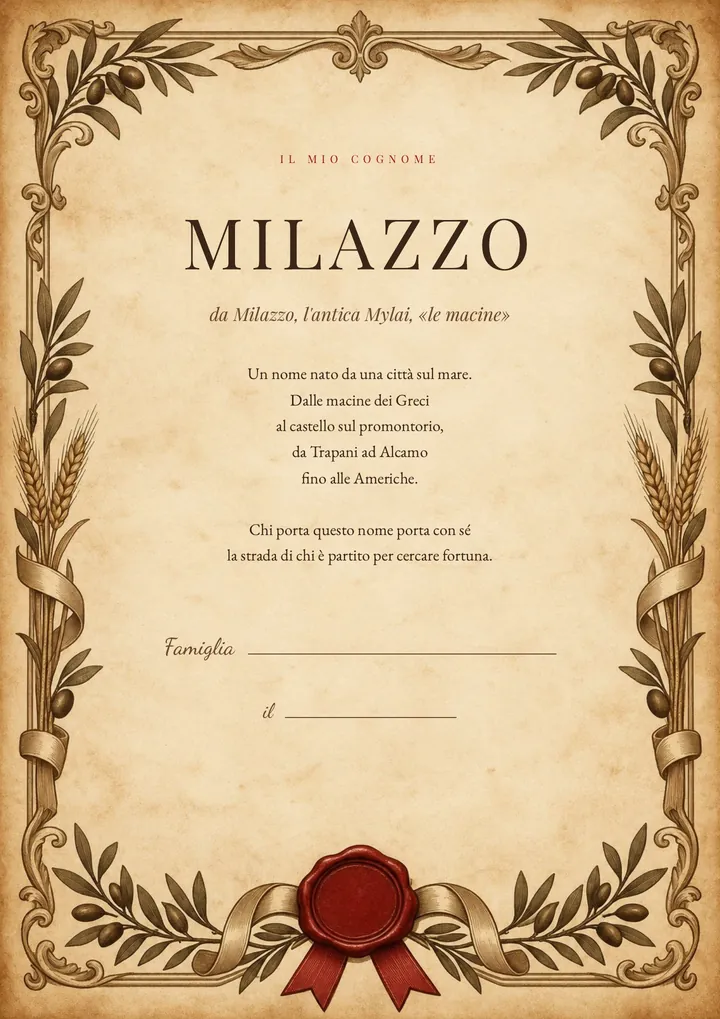 Una pagina del PDF sul cognome Milazzo