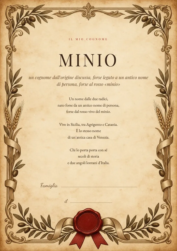 Una pagina del PDF sul cognome Minio