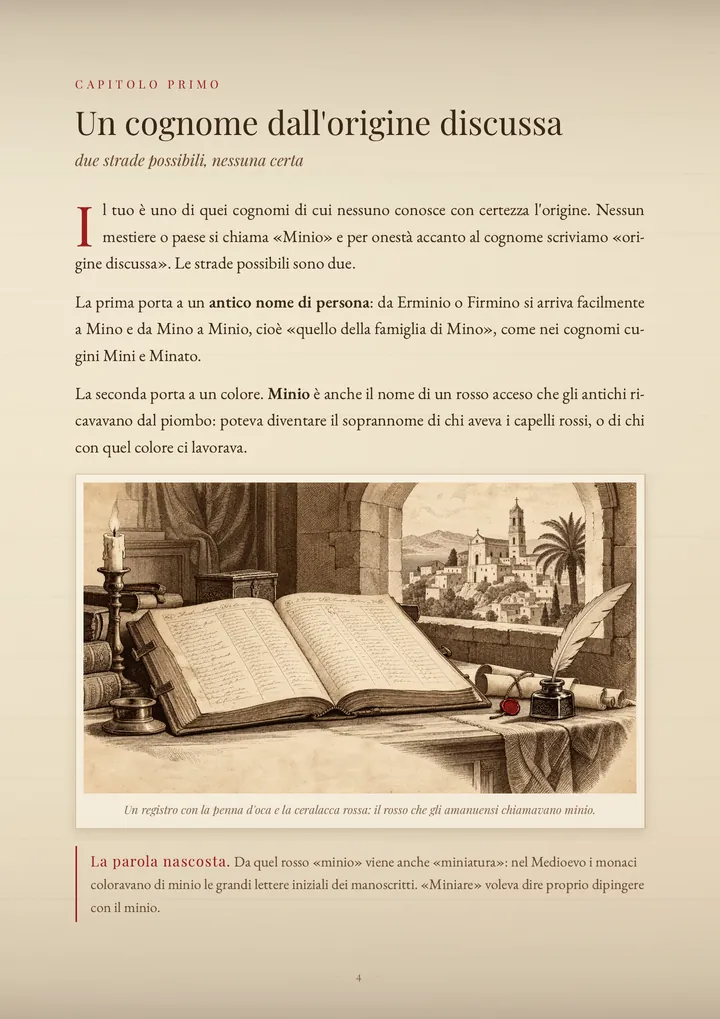 Una pagina del PDF sul cognome Minio