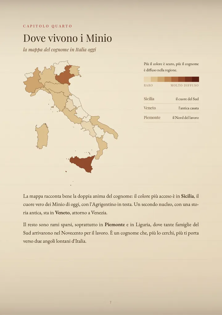 Una pagina del PDF sul cognome Minio