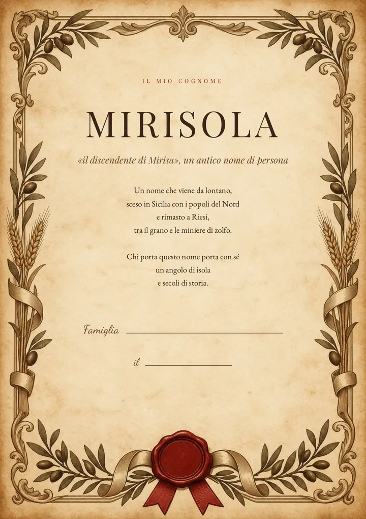 Una pagina del PDF sul cognome Mirisola