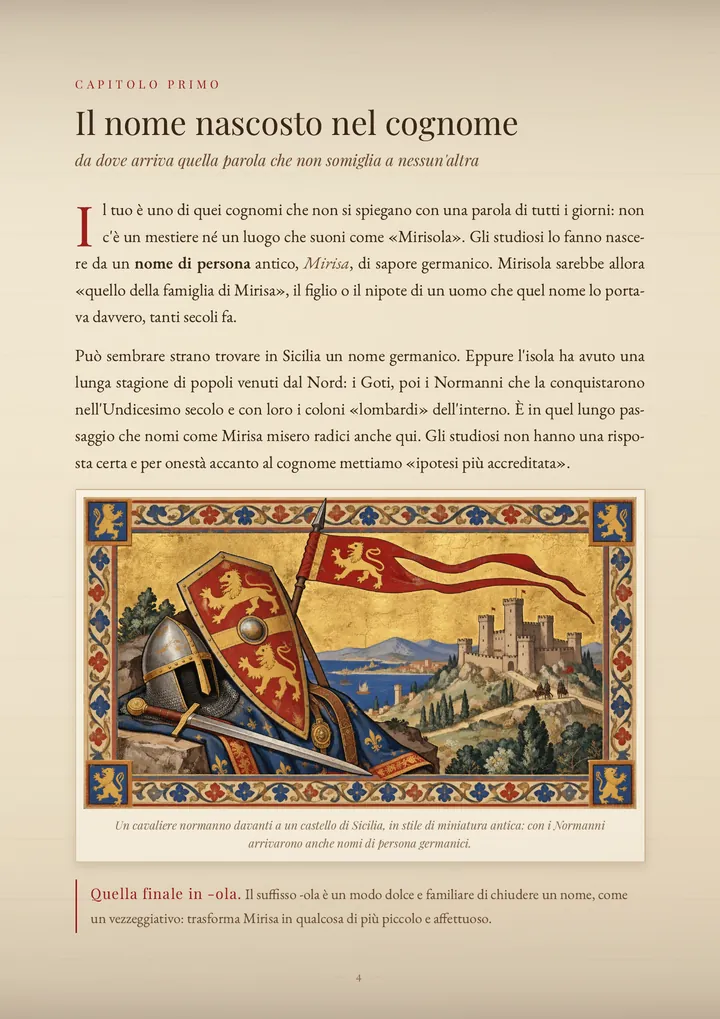 Una pagina del PDF sul cognome Mirisola