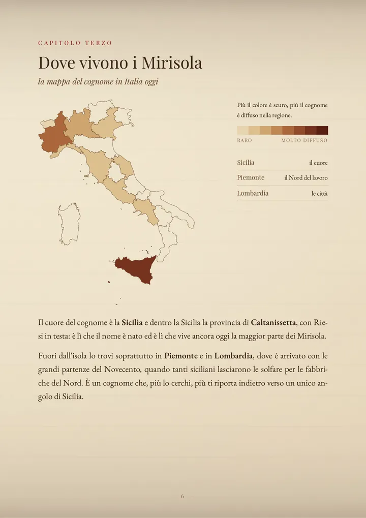 Una pagina del PDF sul cognome Mirisola