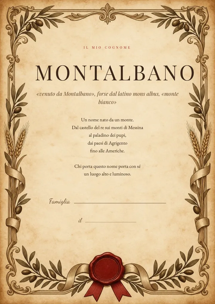 Una pagina del PDF sul cognome Montalbano