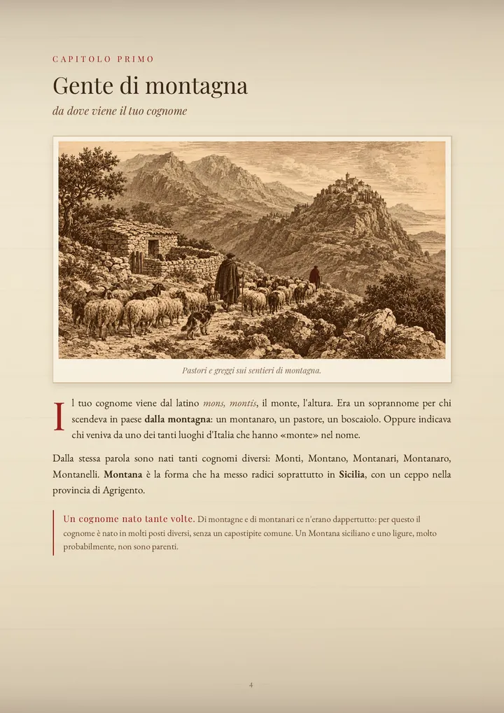 Una pagina del PDF sul cognome Montana