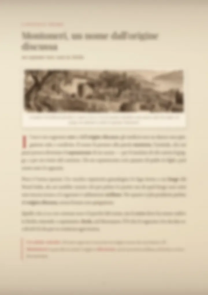 Una pagina del PDF sul cognome Montoneri, sfocata