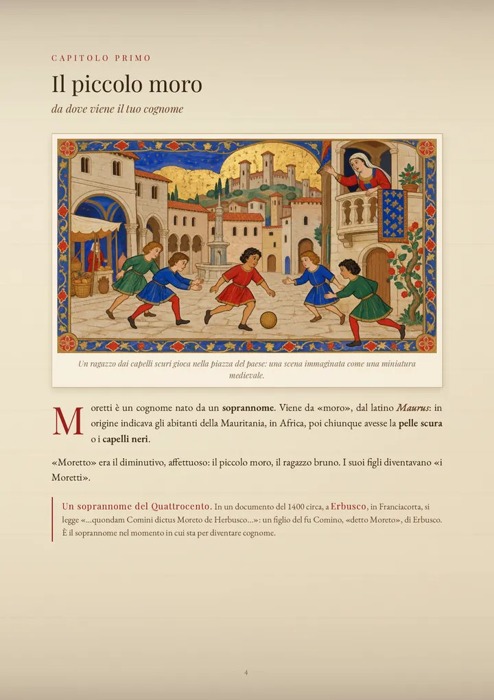 Una pagina del PDF sul cognome Moretti