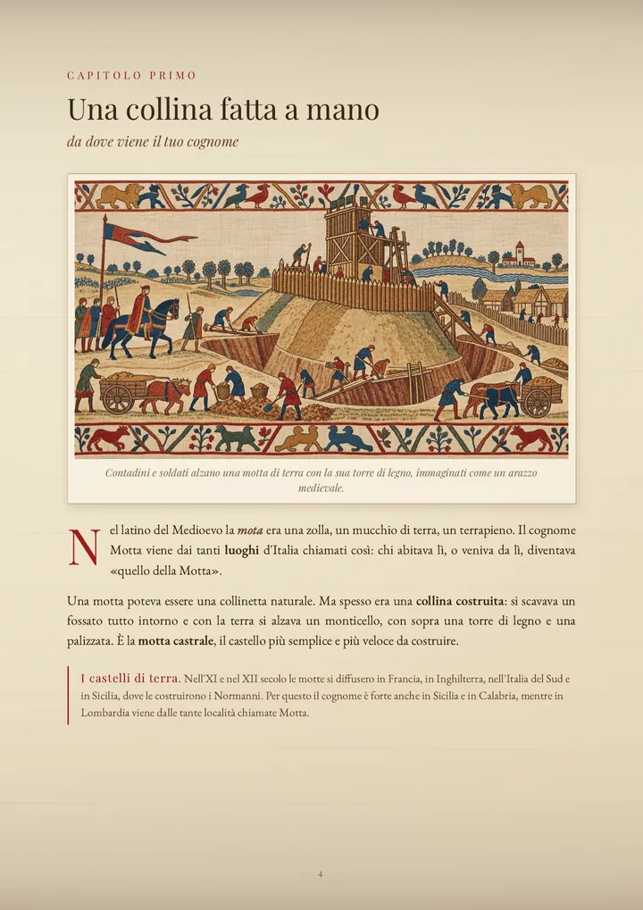 Una pagina del PDF sul cognome Motta