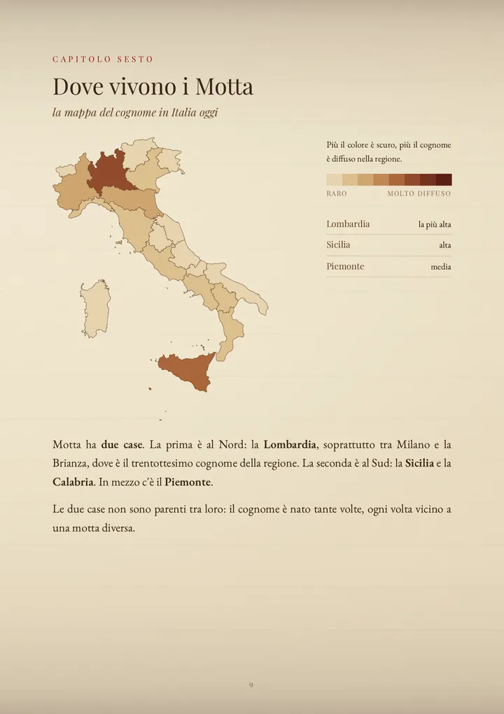 Una pagina del PDF sul cognome Motta